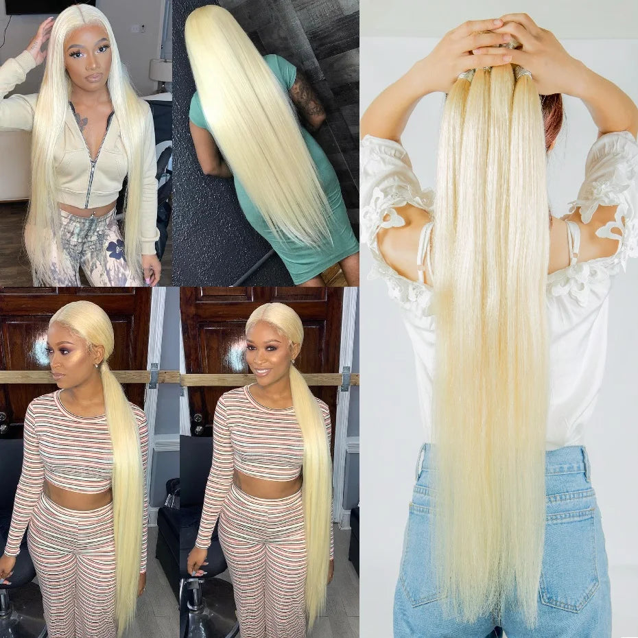 Platinum Blonde Brazilian Remy Human Hair Straight Bundles For Women