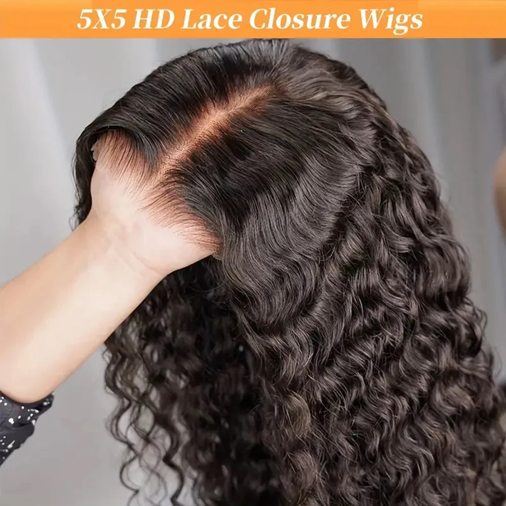 Deep Curly Wave Glueless Brazilian Human Hair Lace Wig For Women