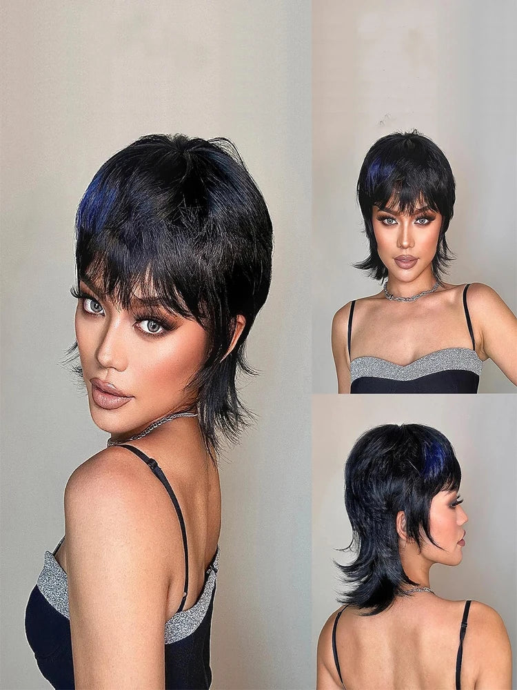 Daily Use Shaggy Layered Mullet With Bangs Wig for Women