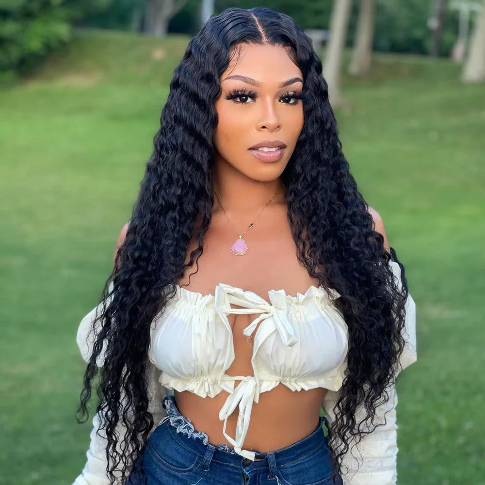 Deep Curly Wave Glueless Brazilian Human Hair Lace Wig For Women