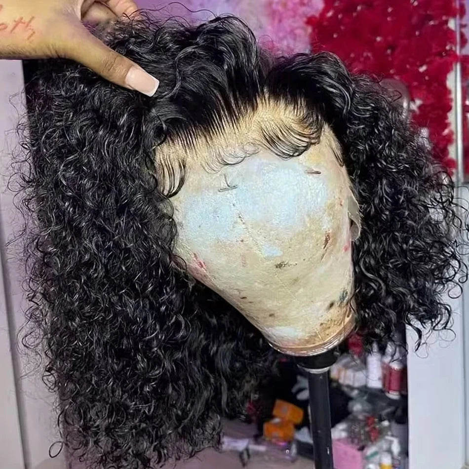 Glueless Brazilian Human Hair Lace Front Curly Bob Wig for Women
