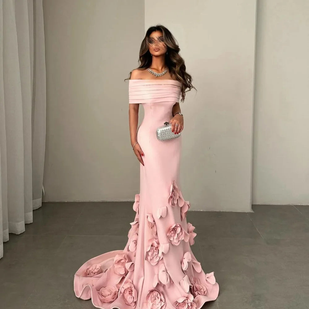 Mila Off the Shoulder Mermaid Sexy Customized Prom Dresses 3D Flower  Party Dress Court Train Floor-Length Evening Dresses 2025