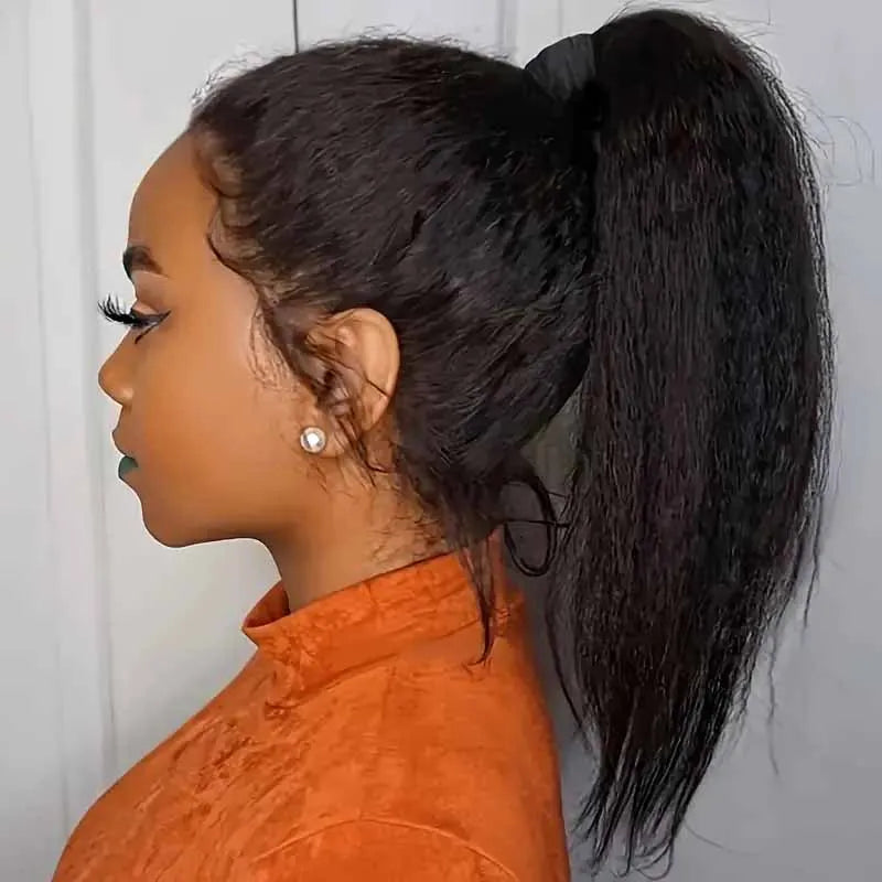 Glueless Kinky Straight Lace Front Human Hair Wig for Women