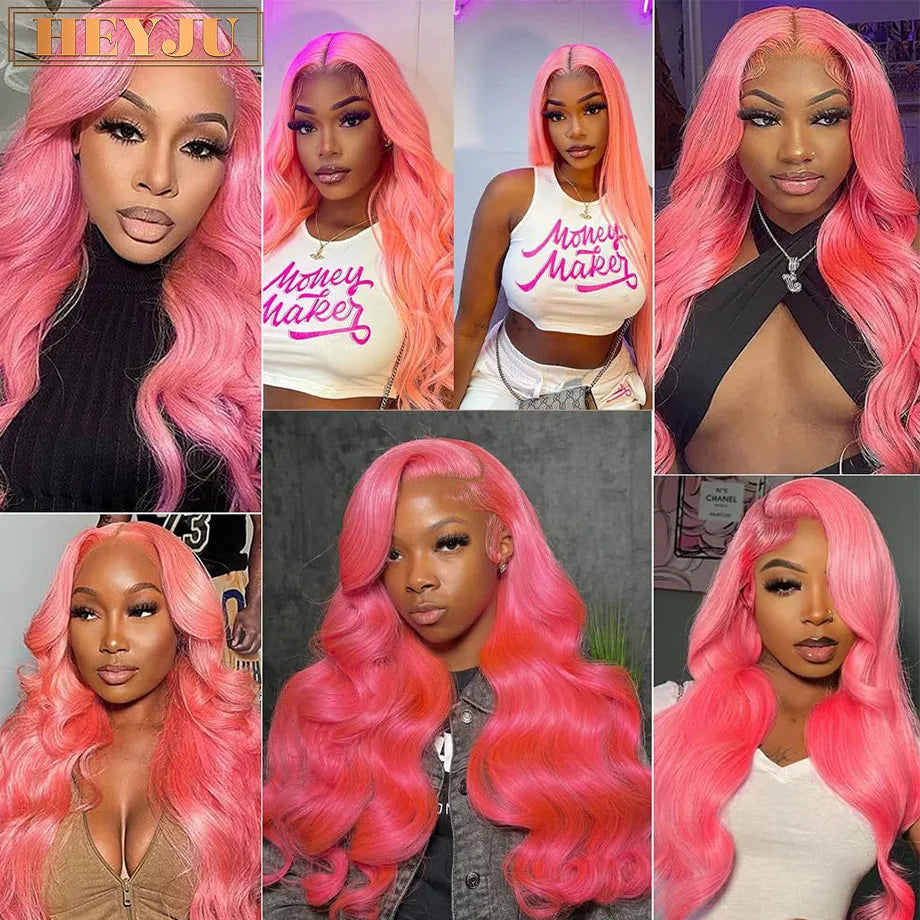 Pink Lace Front Wigs Human Hair Body Wave 13x6 HD Lace Frontal Wig Brazilian Colored Human Hair Wigs 100% 13x4 Loose Wave Wigs