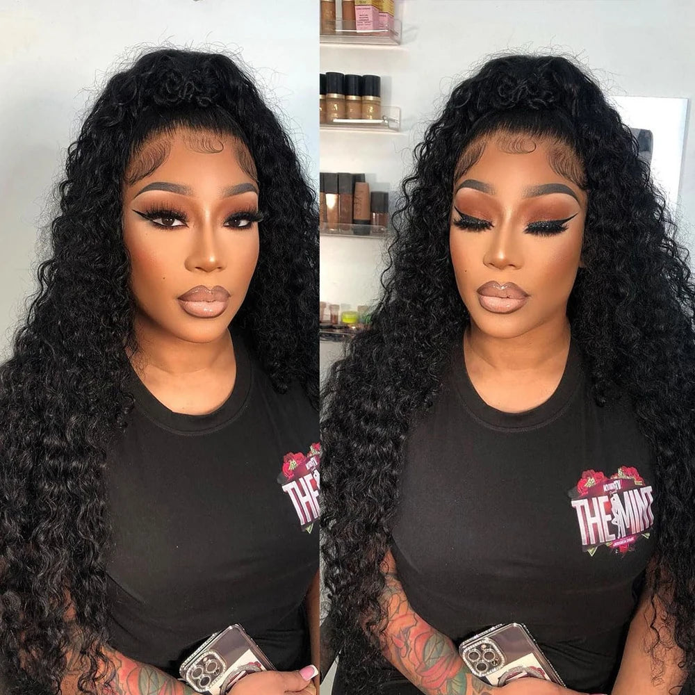 Kinky Curly Glueless Human Hair Lace Front Wig for Women