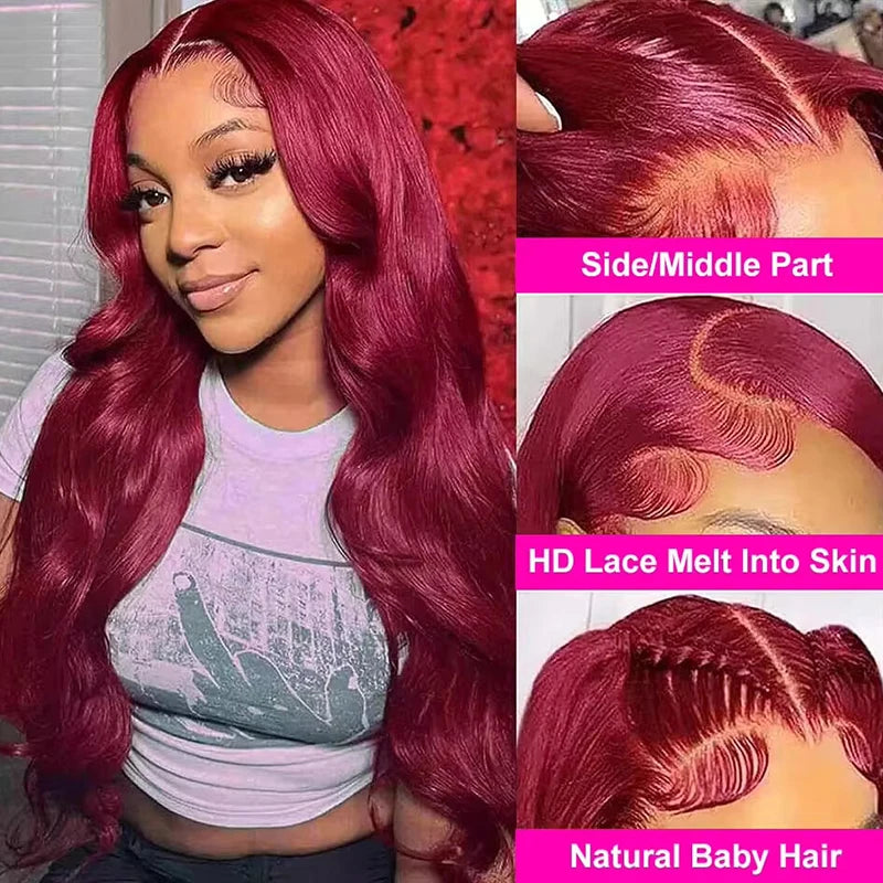 Burgundy Body Wave Lace Front Human Hair Wig for Women