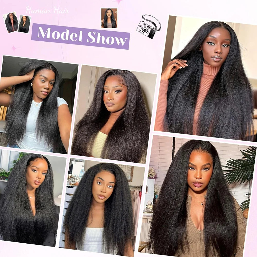 Glueless Kinky Straight Lace Front Human Hair Wig for Women