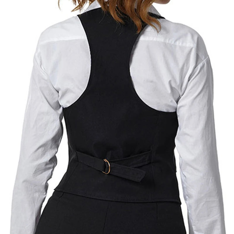 Vintage V Neck Button Up Sleeveless Vest for Women
