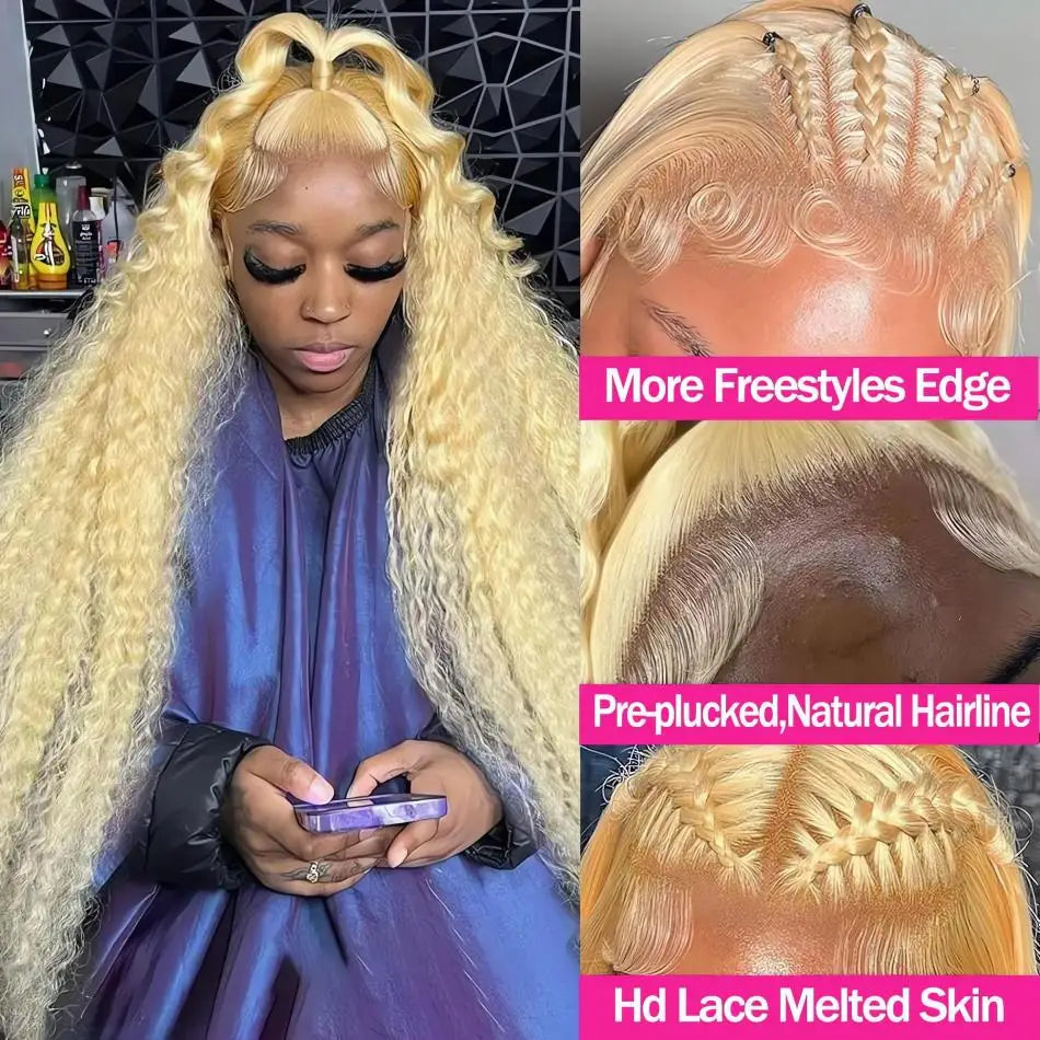 Honey Blonde Deep Wave Lace Front Human Hair Wig for Women