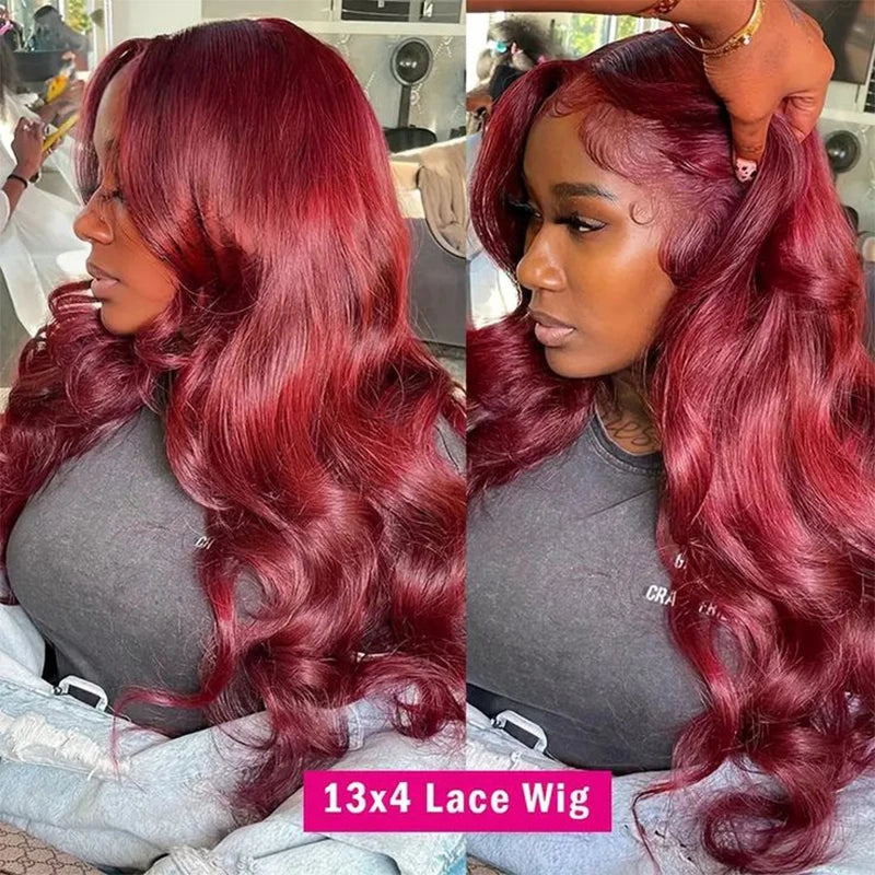 Burgundy Body Wave Lace Front Human Hair Wig for Women