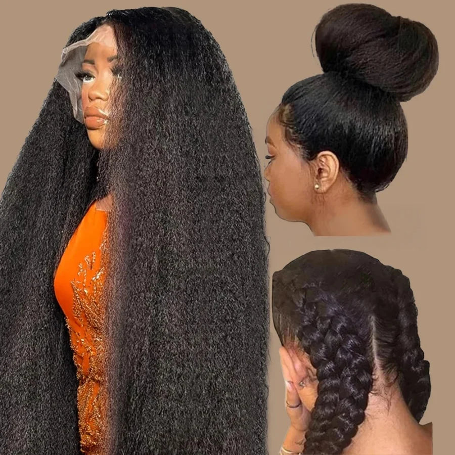Transparent Lace Frontal Kinky Straight Human Hair Wig For Women