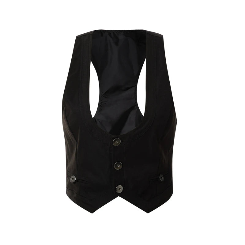 Vintage V Neck Button Up Sleeveless Vest for Women