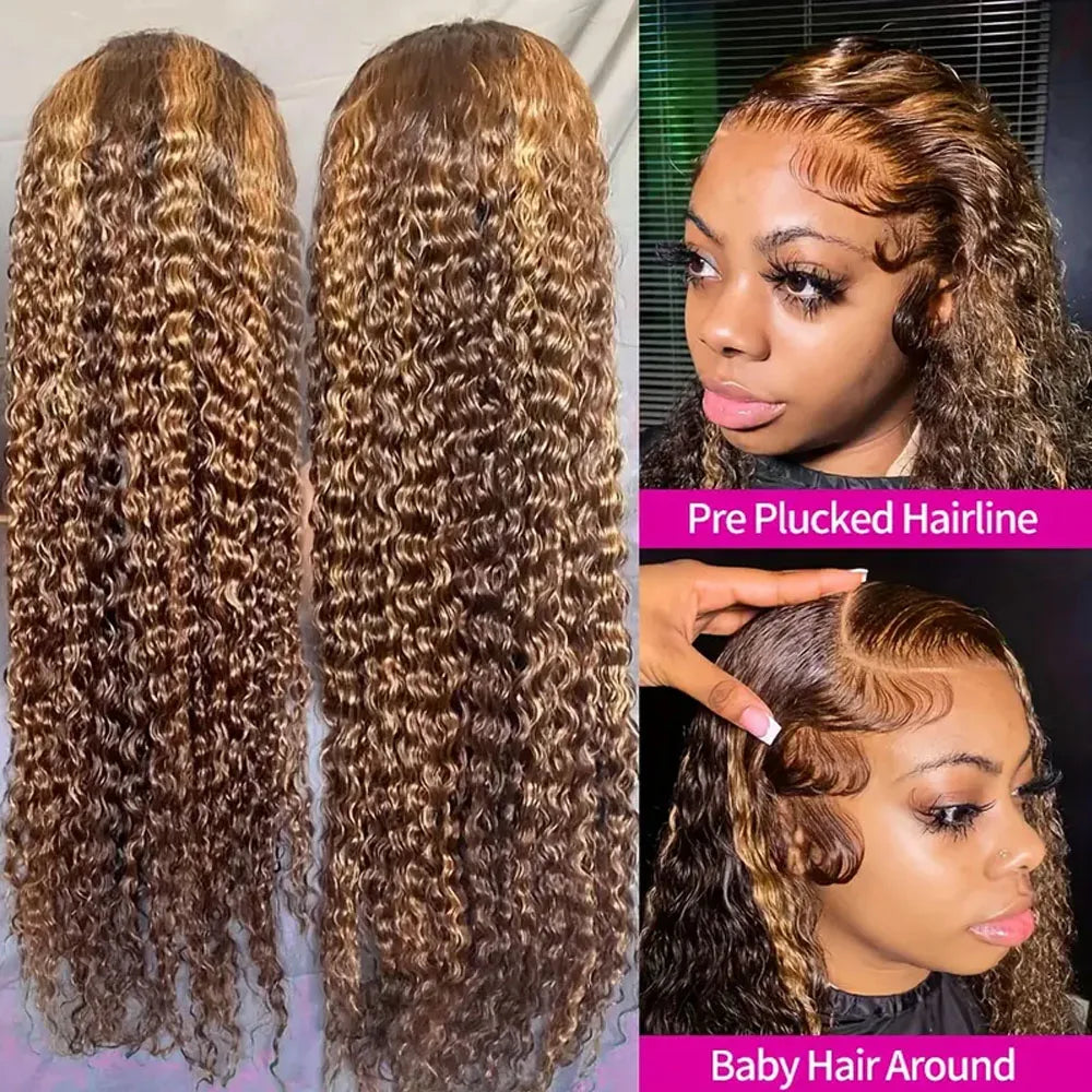 Ombre Deep Wave Human Hair Lace Front Wig for Women