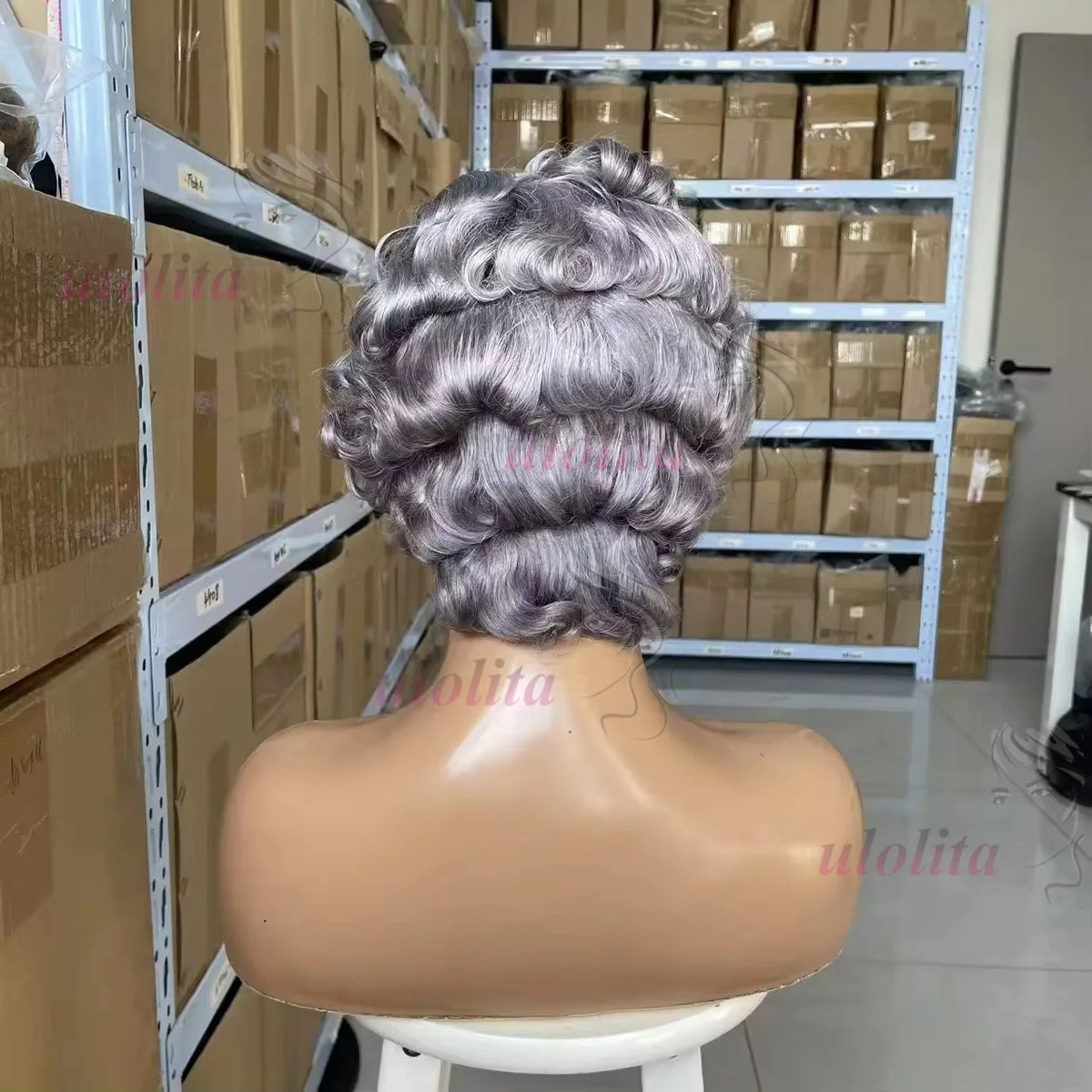 Glueless Salt And Pepper Curly Human Hair Pixie Wig for Women