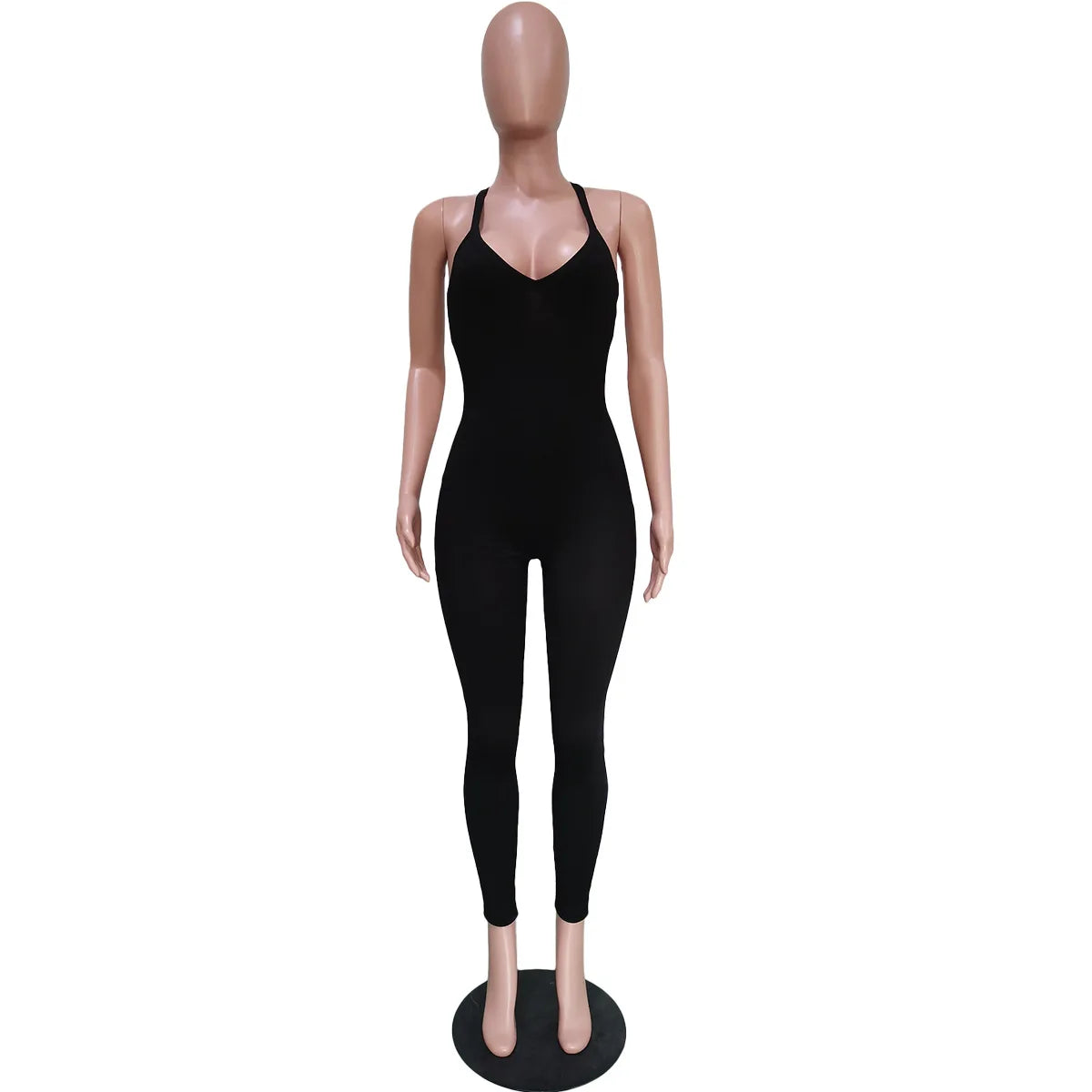 Sleeveless V Neck Criss Cross Back Jumpsuit For Women