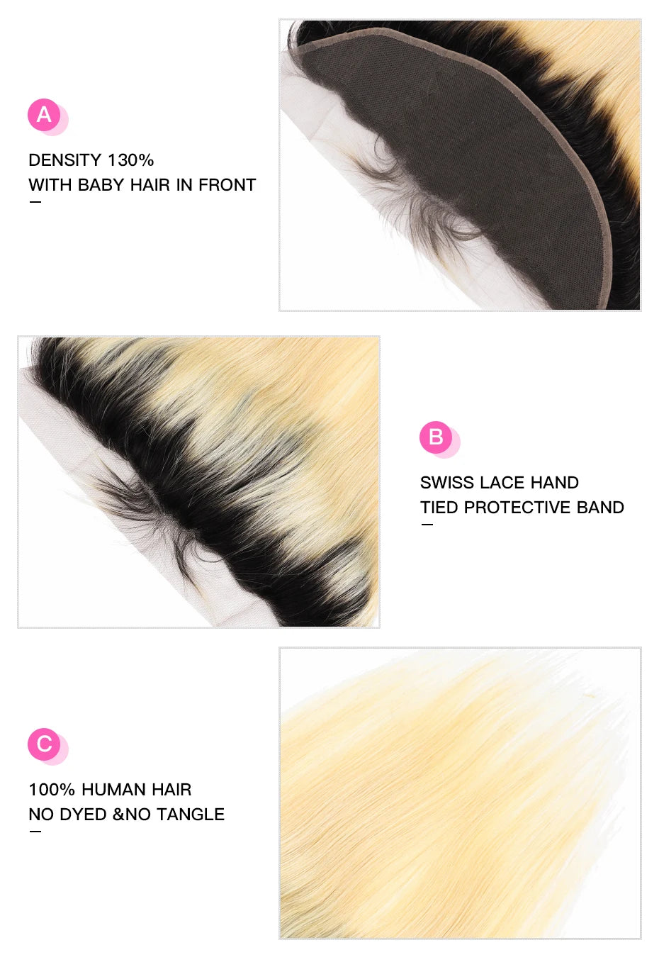 Dark Root Blonde Ombre Straight Hair Bundles With Lace Frontal For Women