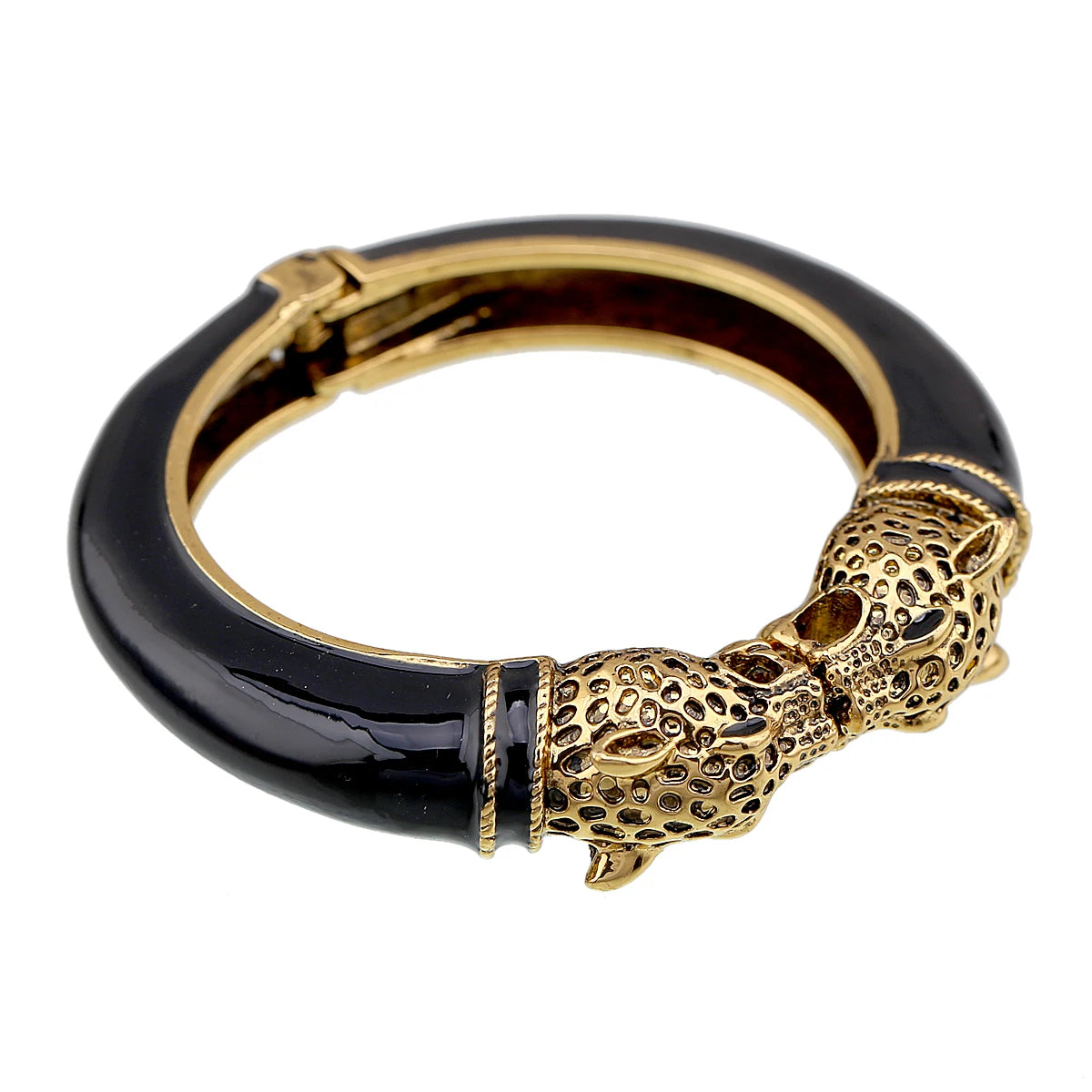 Double Leopard Head Enamel Cuff Bracelet for Women