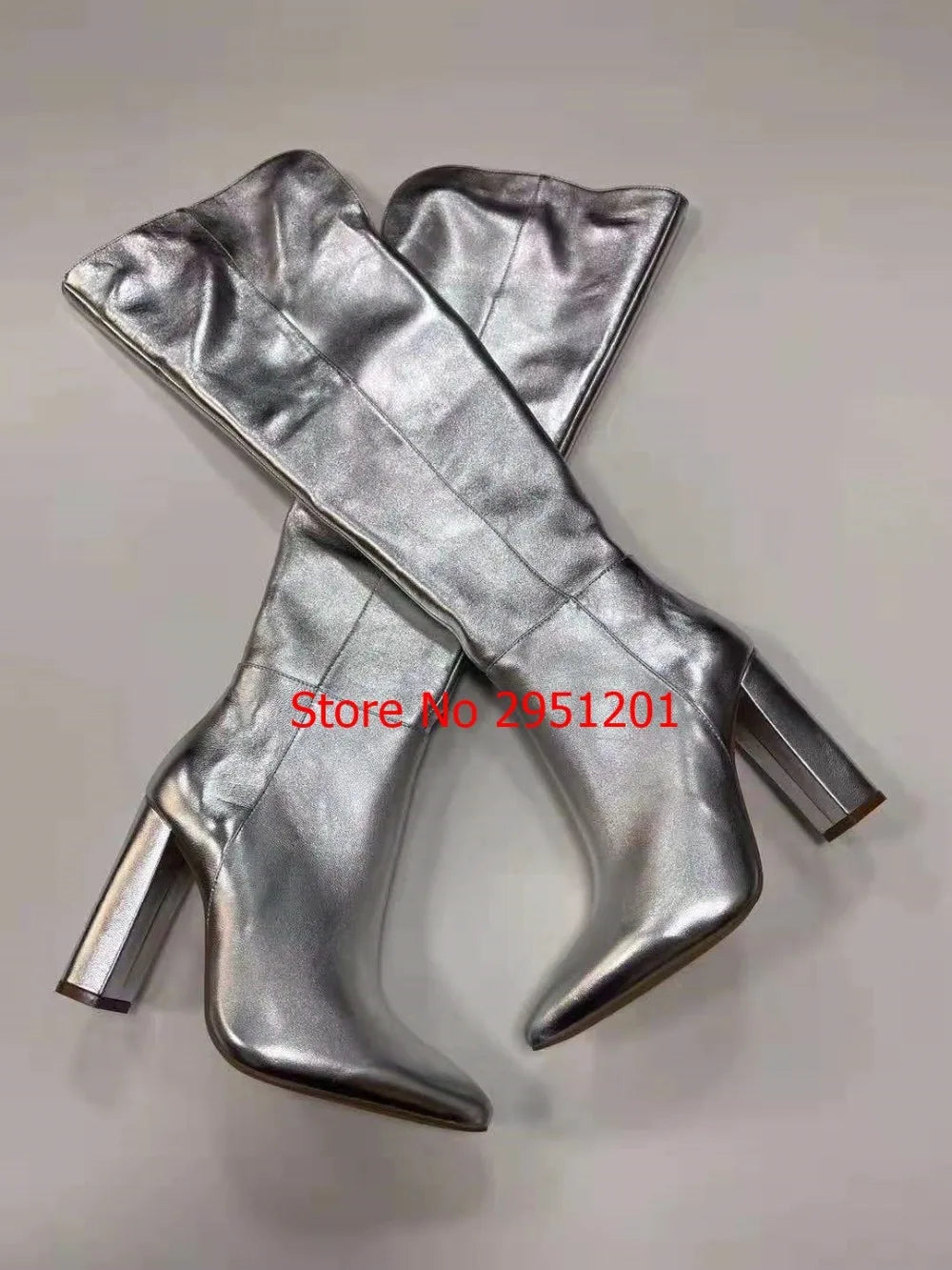 Silver Crystal Square Knee High Boots