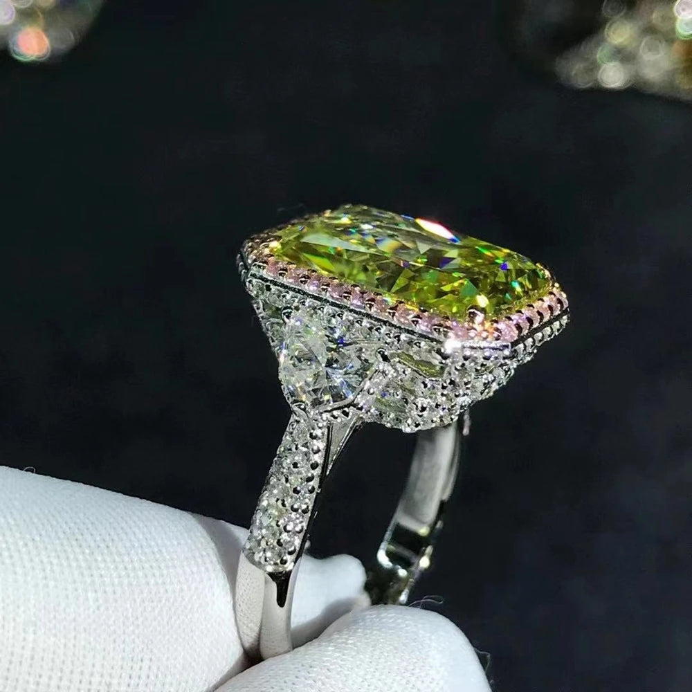 WUIHA Luxury 100% 925 Sterling Silver 3EX 6CT VVS Apple Green Created Moissanite Wedding Engagement Customized Ring Fine Jewelry