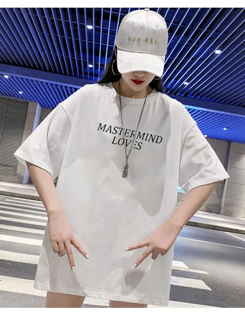 Fashion Women's T-shirt For Summer Short Sleeve Pulovers Midi Loose Clothes Casual Graphic Aesthetic Cotton Tops Korean T Shirt