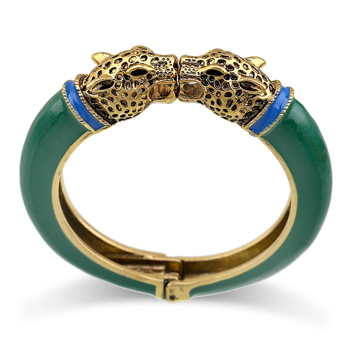 Double Leopard Head Enamel Cuff Bracelet for Women