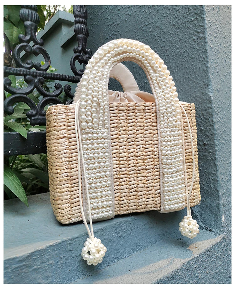 Delicate Handwoven Beaded Straw Tote Bag for Women