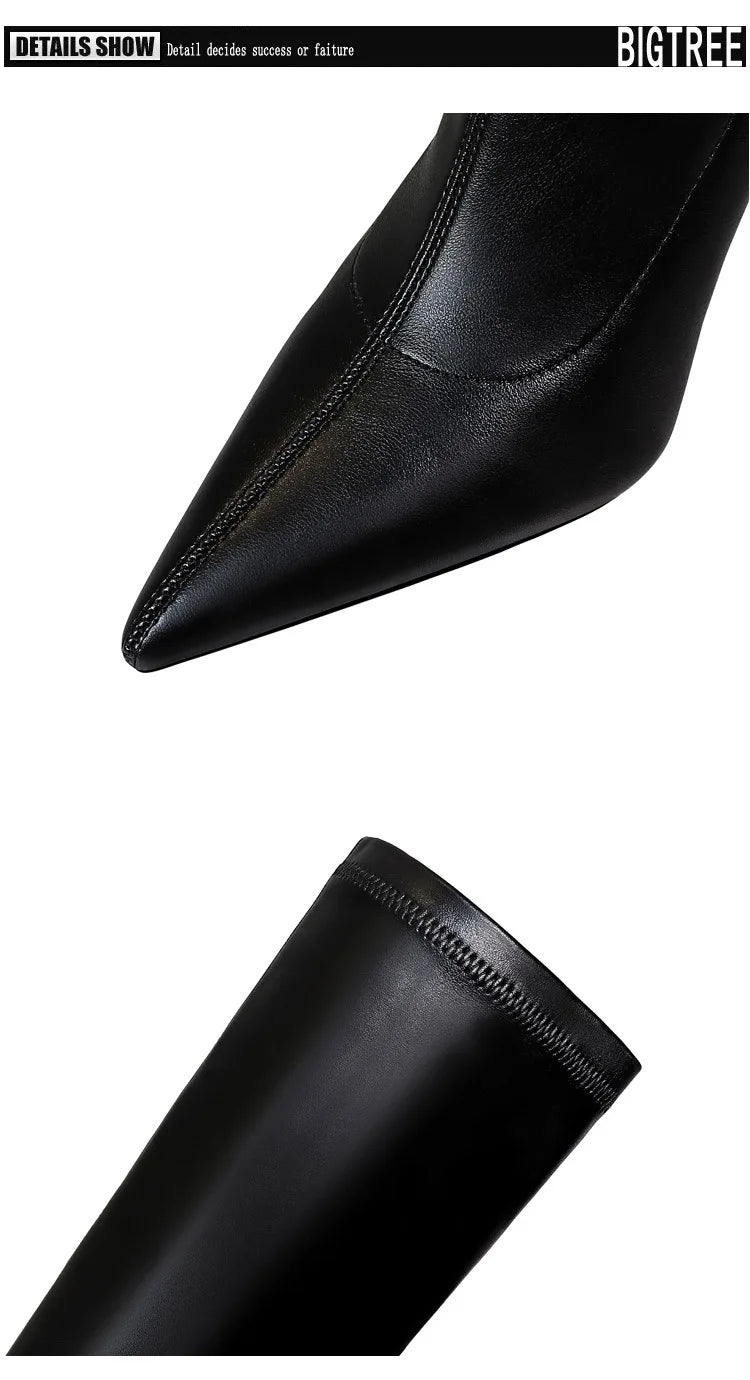 Black Leather Stiletto Over The Knee Boots for Women