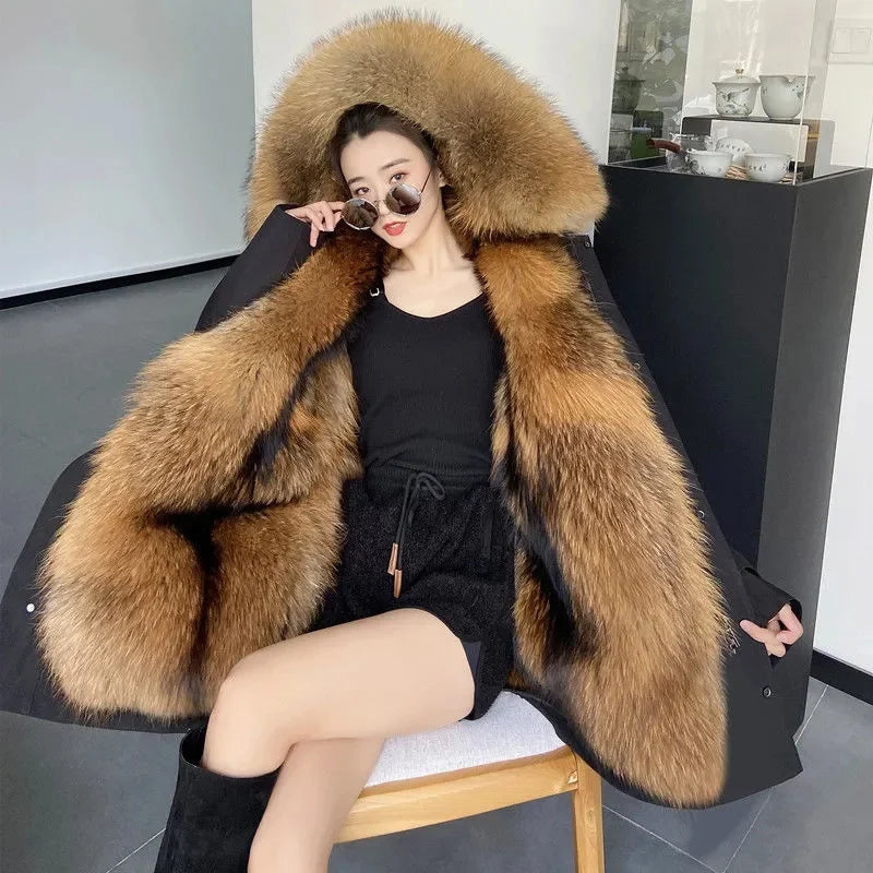 Winter Thick Warm Parkas Women Mink Detachable Inner Fur One Coat Long FauxFur Mink Cotton Jackets Female Hooded Chaquetas Mujer