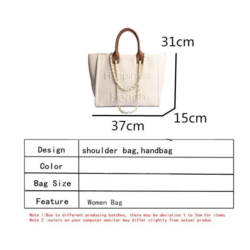 New Women Tote Bag Fashion Canvas Large Handbag Chains Genuine Leather Shoulder Bags Ladies Big Messenger Bag Shopping Bag