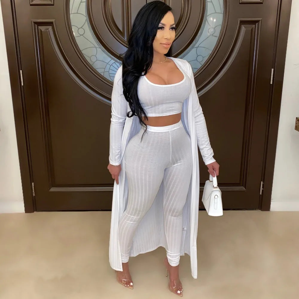 Slim Knit Three Piece Summer Lounge Outfit Set for Women