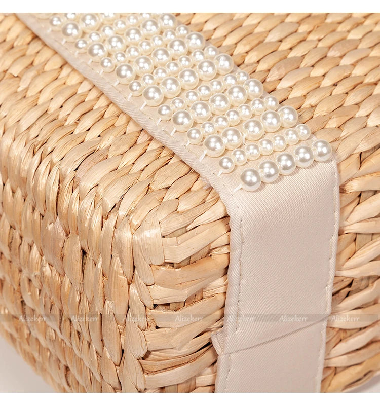 Delicate Handwoven Beaded Straw Tote Bag for Women