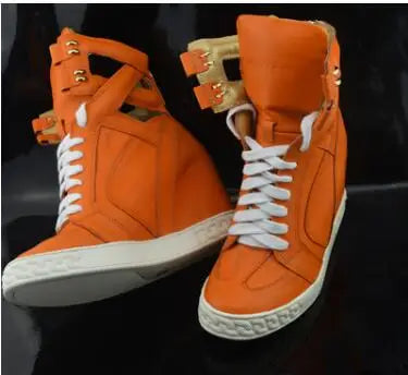 Casual Patchwork Buckle Strap Hollow Out Wedge Ankle Boots for Women