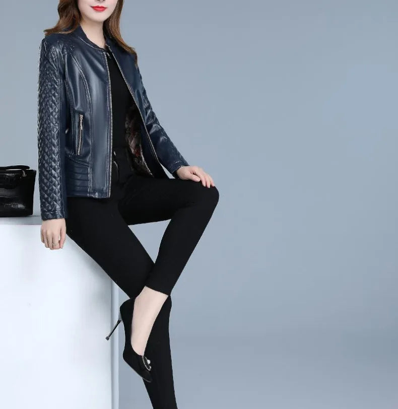 Slim Fit Cropped Faux Leather Coat