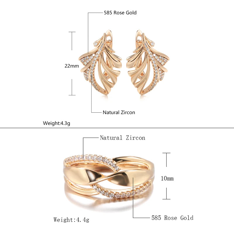 Rose Gold Leaf Earring And Ring Set