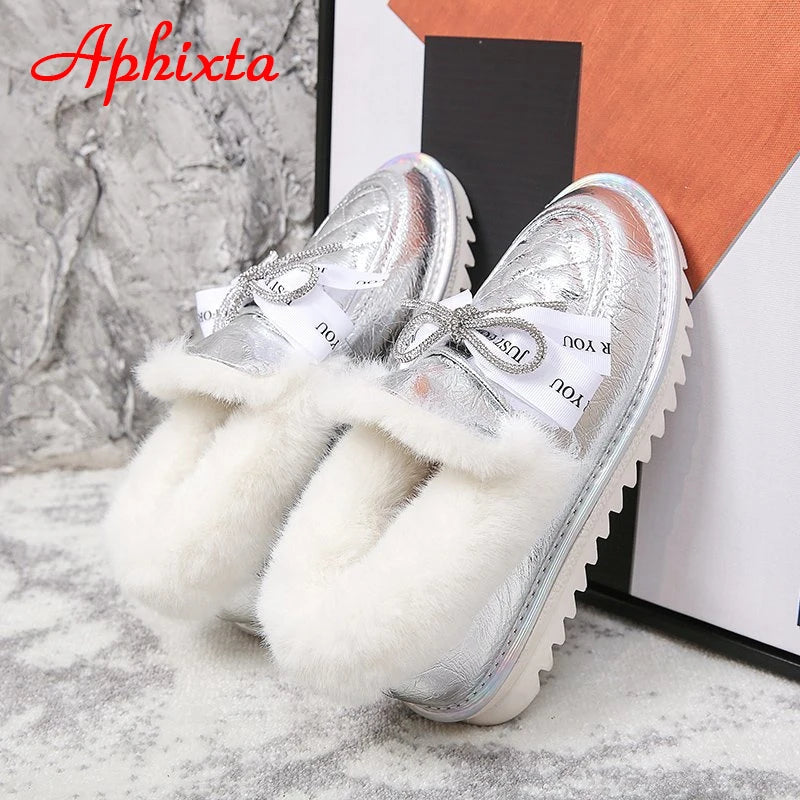 Waterproof Silver Bling Warm Plush Snow Boots for Women