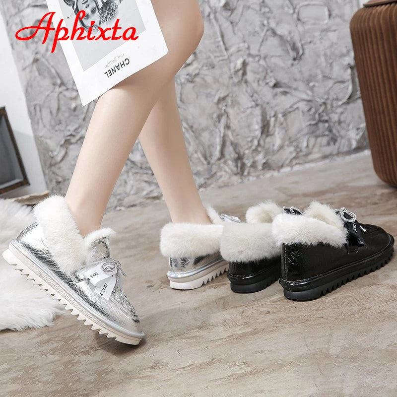Waterproof Silver Bling Warm Plush Snow Boots for Women