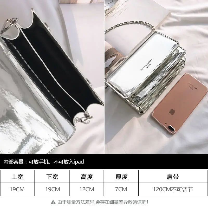 Laser Cut Mirror Chain Flap Shoulder Bag for Women