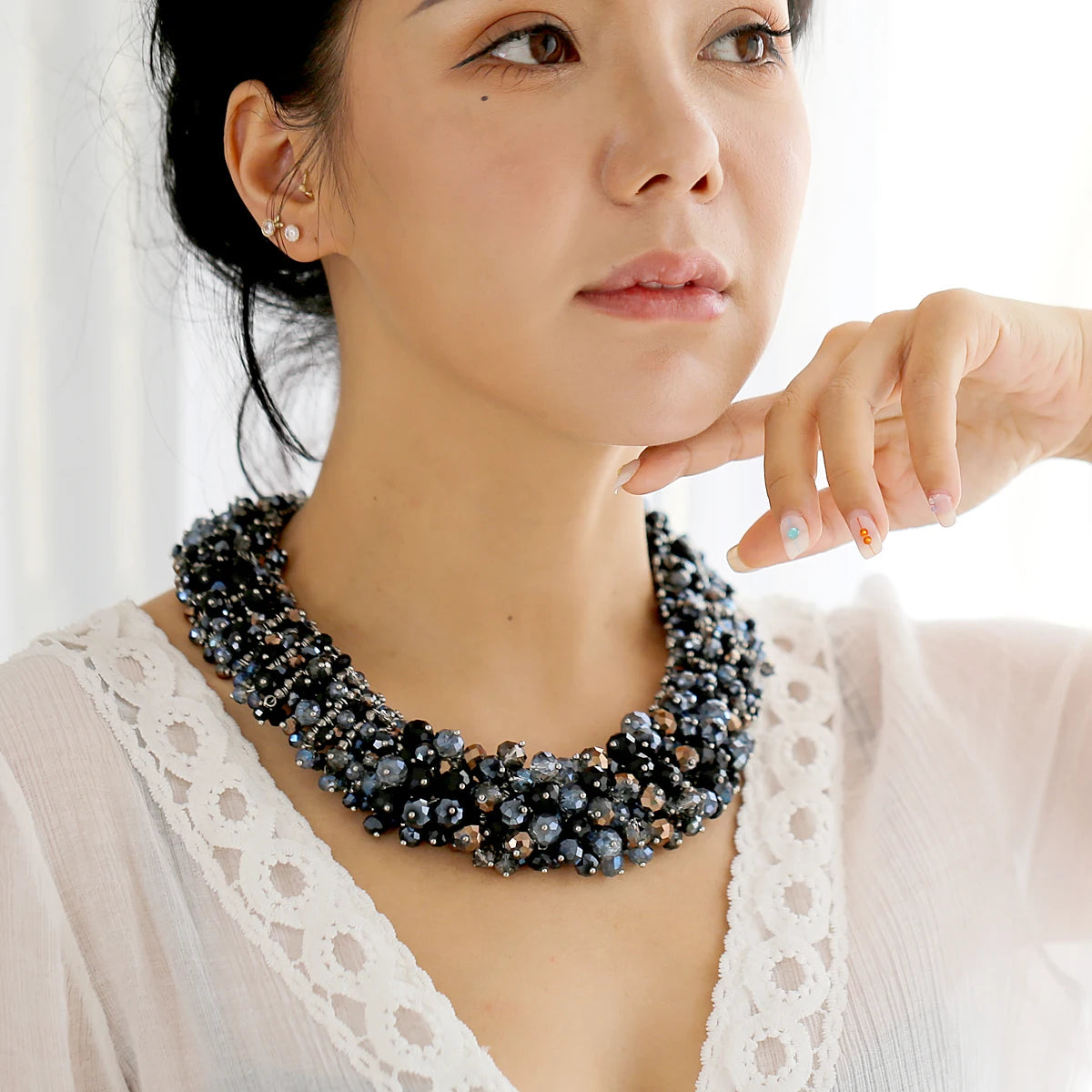 Double Layer Turquoise Bead Statement Necklace for Women