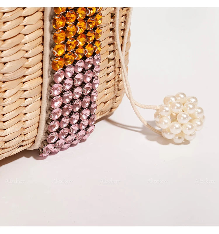 Delicate Handwoven Beaded Straw Tote Bag for Women