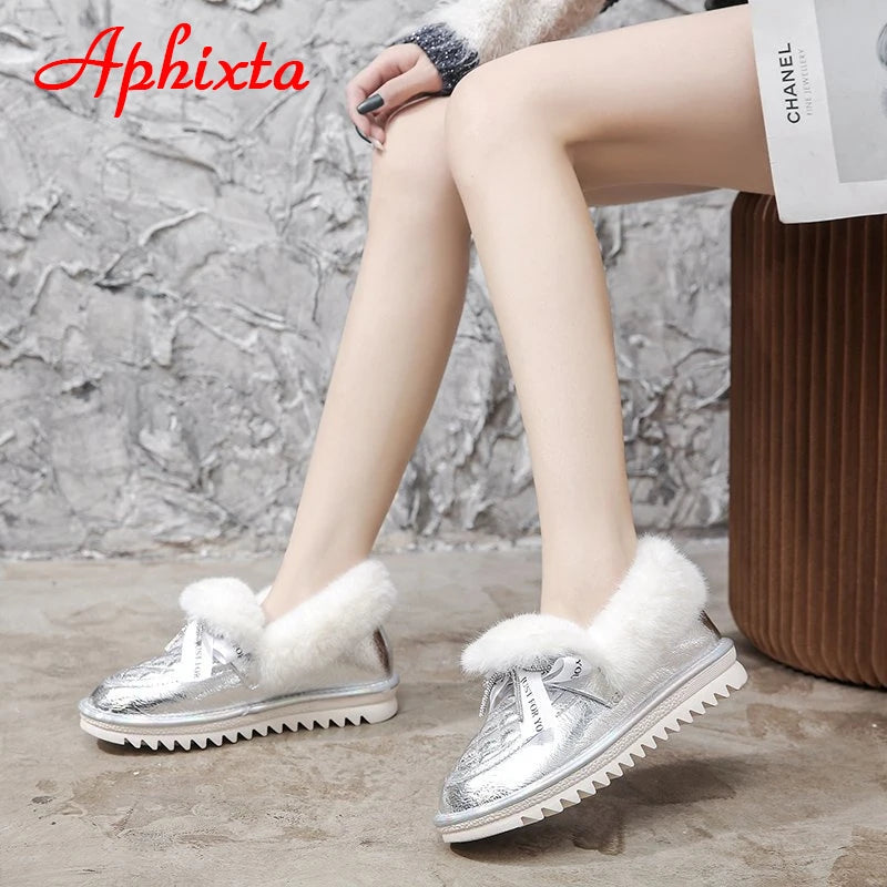 Waterproof Silver Bling Warm Plush Snow Boots for Women