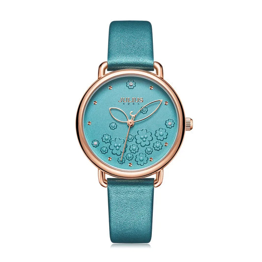 Four-leaf Clover Flower Elegant Women's Watch Japan Mov't Lady Hours Fine Fashion Real Leather Bracelet Girl's Gift Julius Box