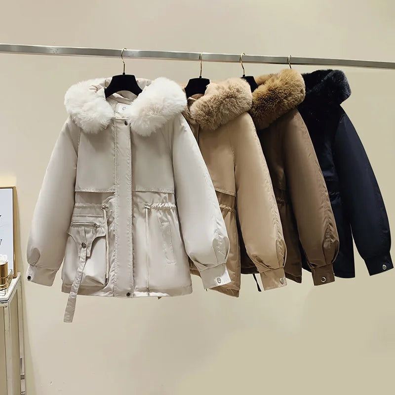 Windproof Midi Hooded Faux Fur Coat