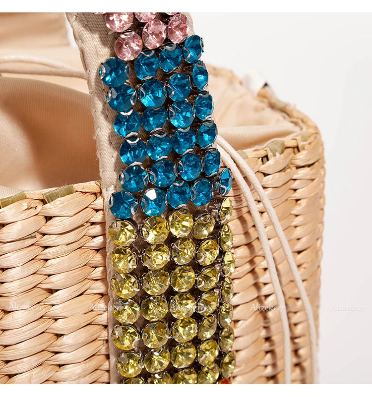Delicate Handwoven Beaded Straw Tote Bag for Women