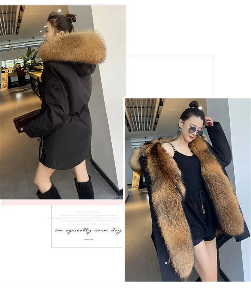 Winter Thick Warm Parkas Women Mink Detachable Inner Fur One Coat Long FauxFur Mink Cotton Jackets Female Hooded Chaquetas Mujer