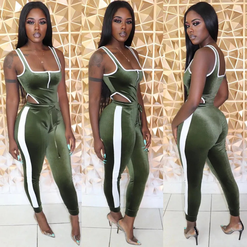 Velvet V-Neck Two Piece Top and Pants Set for Women