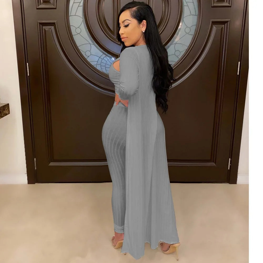 Slim Knit Three Piece Summer Lounge Outfit Set for Women