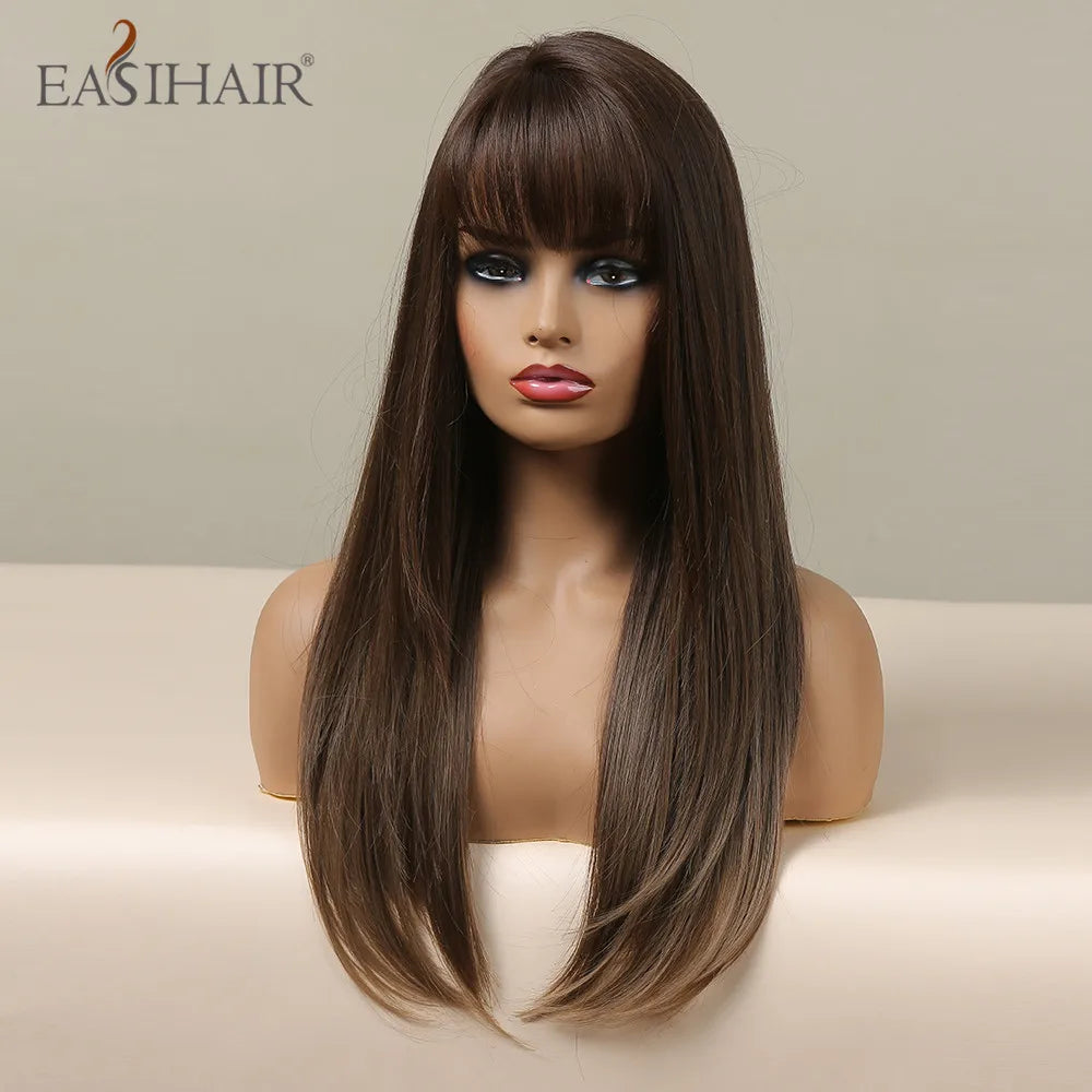 Heat Resistant Long Straight Ombre Bangs Wig for Women