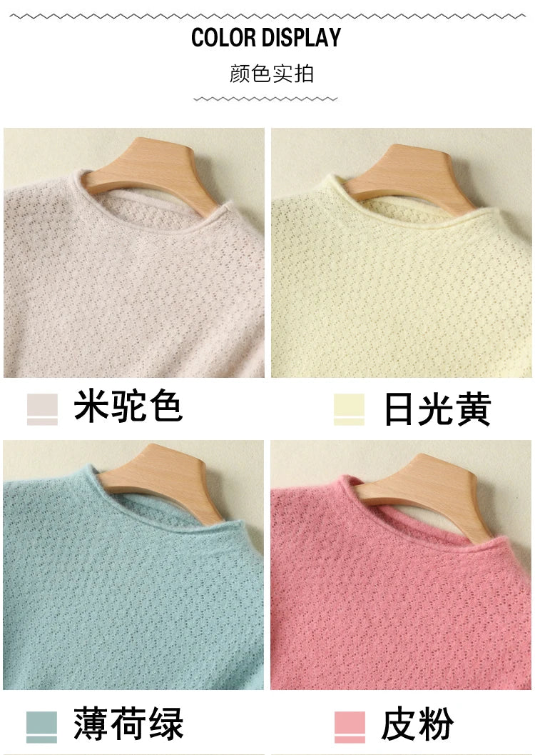 Hollow Knit Cashmere Long Sleeve Sweater for Women
