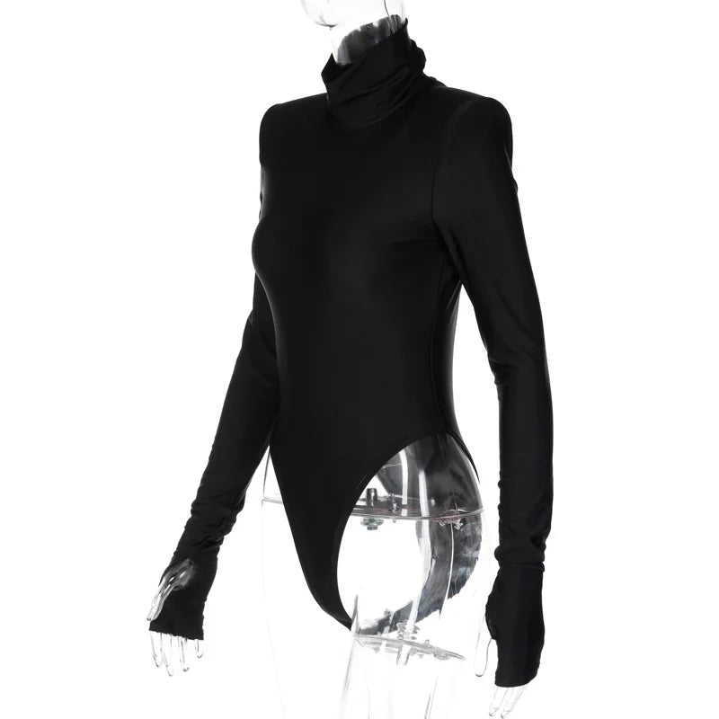 Bodysuit + Shoulder Padded Turtleneck + Winter Glam Club Wear Silhouette With Figure Flattering Fit