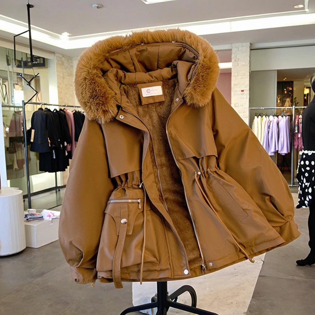 Windproof Midi Hooded Faux Fur Coat